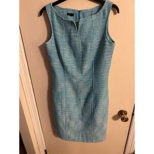 Talbots Turquoise‎ Tweed Sheath Dress Women Size 8 Sleeveless V-Neck Business